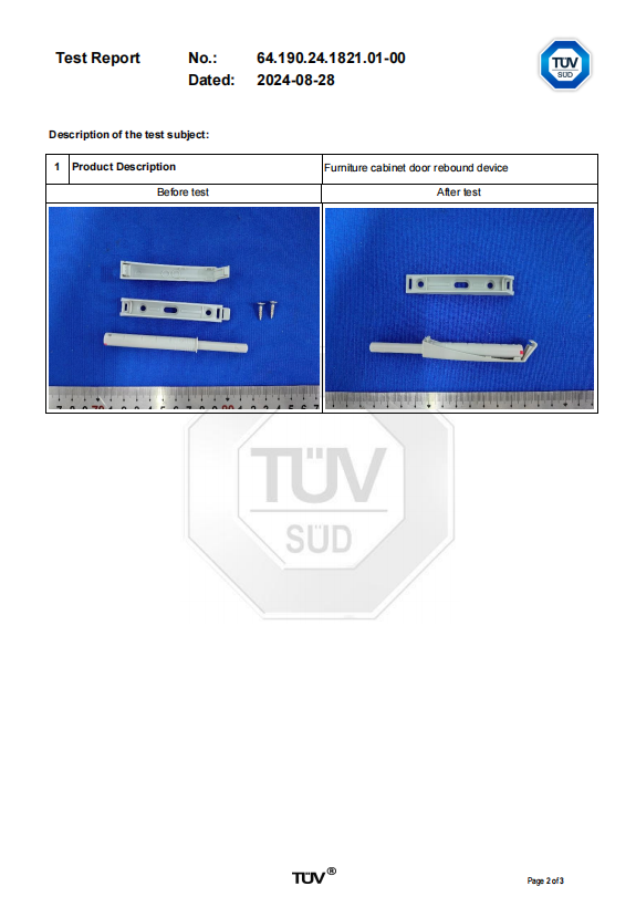 Fumiture Cabinet Door Rebound Device TÜV SÜD Certification