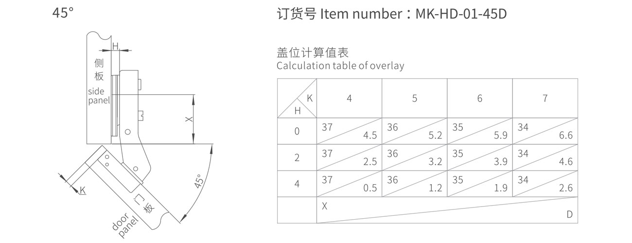 45° Soft Closing Hinge MK-HD-01-45D