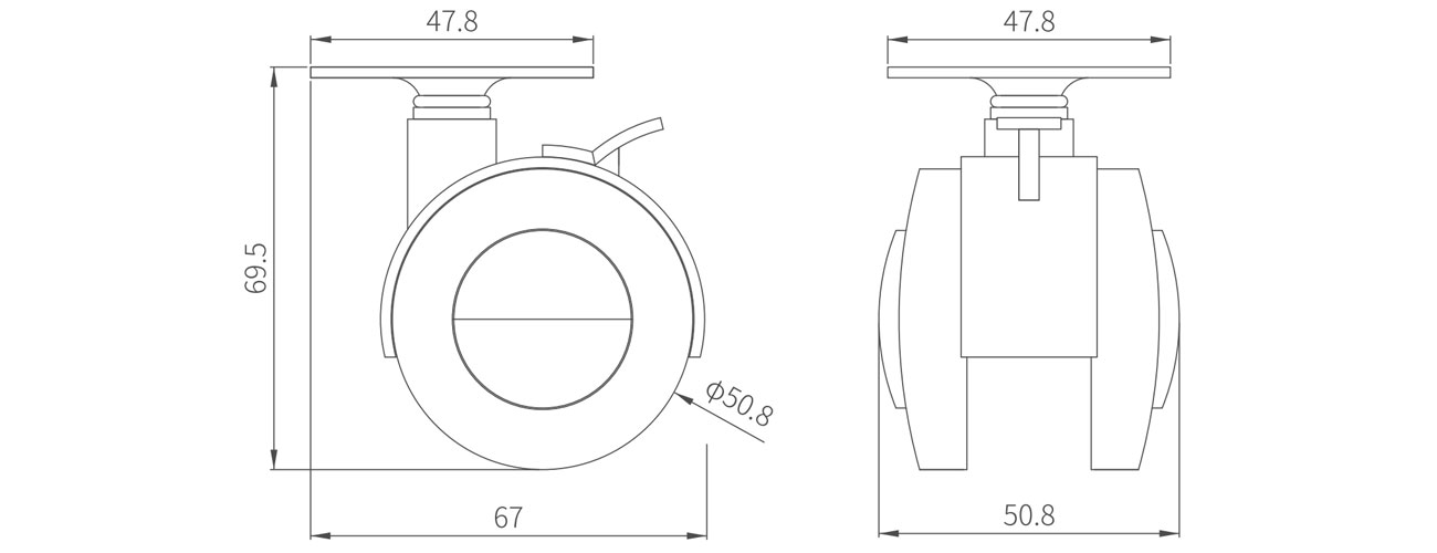 2 Inch Flat Plate Universal Wheel Wiht Brake MK-WXL-2C