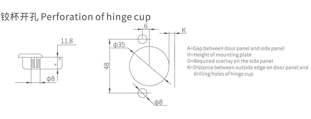 HD 35 Cup Short Arm Soft Closing Hinge MK-HD-01-BG-FD3