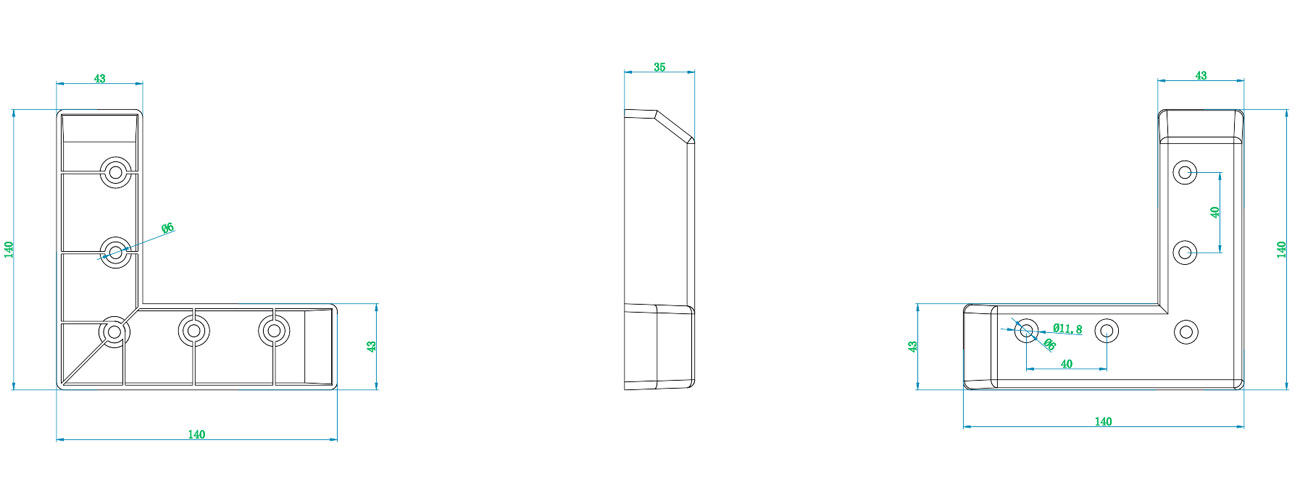 140×140×35mm Sofa Leg (Large Base) MK-SFJ-HJD-007 Part Drawing