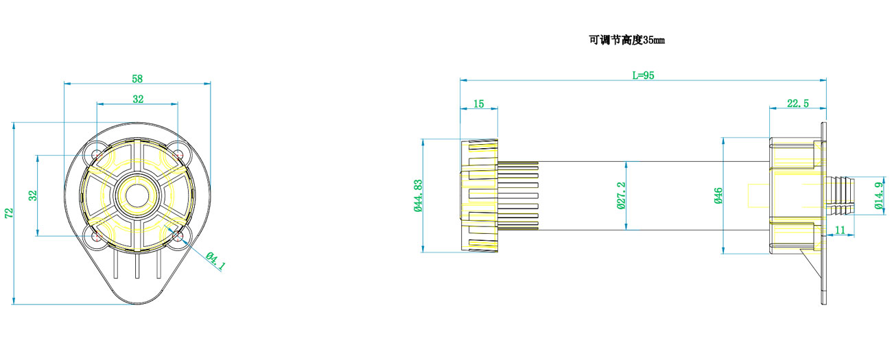 A120B Adjustable Leg (Range: 115–145mm) MK-TJJ-HJD-103