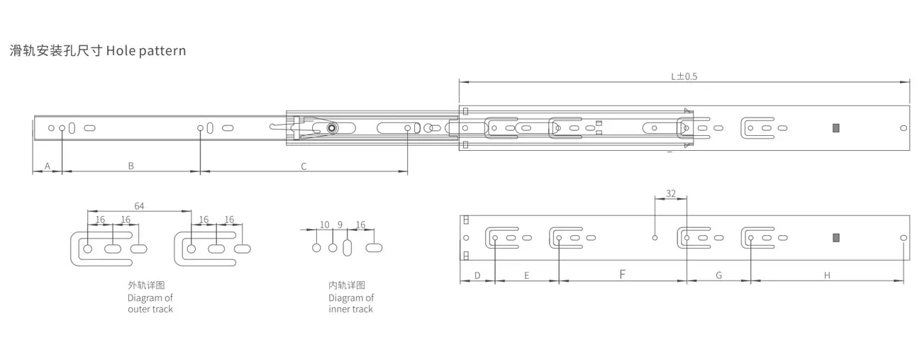 Full Extension Removable Damper Three-segment Ball Bearing Slide MK-RXZN4510