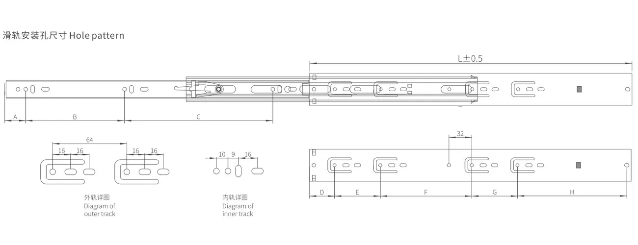Push-to-open Three-segment Ball Bearing Slide MK-RXFT4510