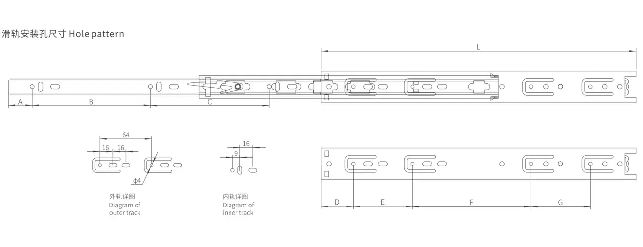Three-segment Ball Bearing Slide MK-XL1035