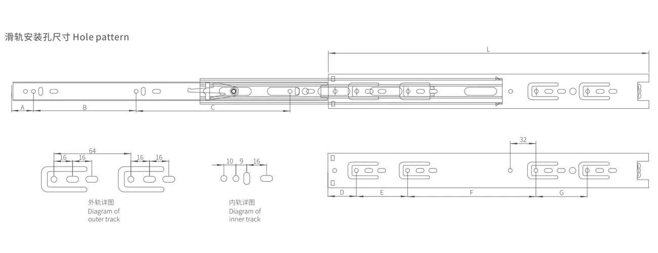 Three-segment Ball Bearing Slide MK-XL4510